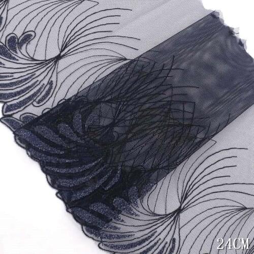 32Yards Black Mesh Tulle Embroidered Edge Baby Doll Costume Skirt Bed Sheet Curtain Lace Fabric Cloth Mesh Trims 24cm Width