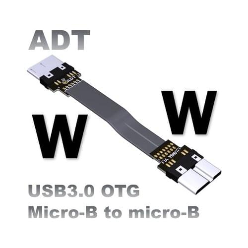 ADT-Link USB 3.0 Micro-B To Micro-B Ribbon Flat EMI Shielding Flat OTG Cable FPC USB 3.0 Micro B 90 Degree Angle Up Downward