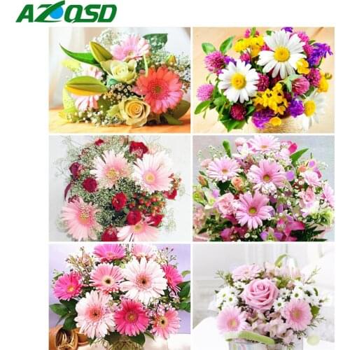 AZQSD Full Square Diamond Painting Daisy Mosaic Needlework Rhinestones Gift Diamond Embroidery Flower Cross Stitch Home Decor