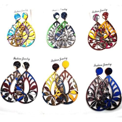 Free Shipping!2021 Oval fabric leaf wooden Drop stud earrings can mixed colors