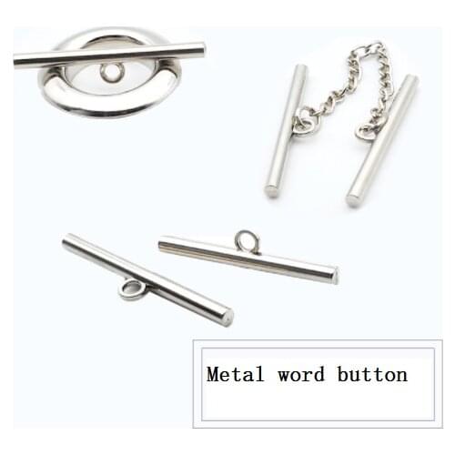 Free shipping 5pcs/lot Metal strip word buttons clasp accessories cylindrical chain sticks coat high grade decorative buckle
