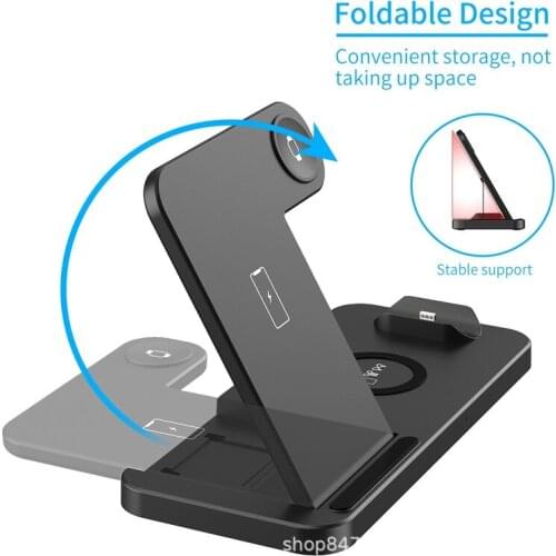 15W Fast Wireless Charger Stand for IPhone 12 11 X 8 Apple Watch 4 In 1 Foldable Charging Dock Station for Airpods Pro I Watch