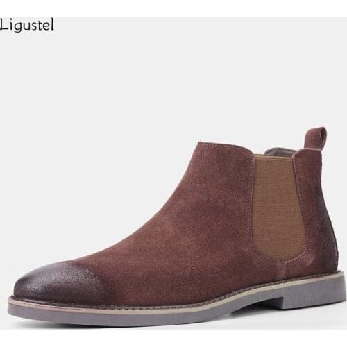 Ligustel Men Ankle Boots 2021 Luxury Brand Genuine Leather Chelsea Boots Fashion Comfortable Shoes for Men with Free Shipping