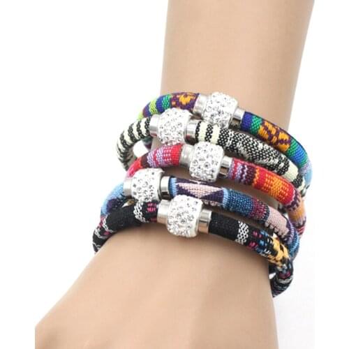 9 Colors Crystal Magnectic Closer Bangle Bracelet Ethnic Mexican Style Cotton Rope Boho Bracelets For Women Bijoux Pulsera