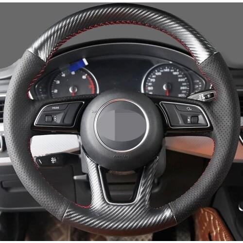 DIY Black Carbon Fiber Leather Handmade Wear-Resistant Non-Slip Car Steering Wheel Cover For Audi A6L Q5 A4L A3 A8L A1 A5 Q3 A7