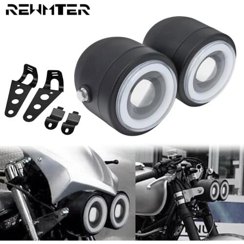 Motorcycle Twin Dual Headlight Double Amber LED Angel Eyes Headlamp W/Bracket For Harley Bobber Softail Dyna Fat Boy FLSTF