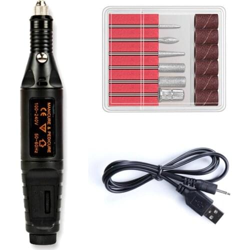 Electric Acrylic Nail Drill USB Apparatus for Manicure Gel Polish Cuticle Remover Milling Drill Bits Machine Nail Art Cutters