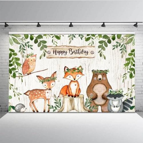 Photography backdrop happy birthday safari jungle party decoration supplies forest background for photo booth studio animals