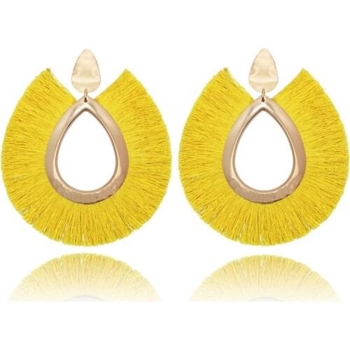 Glamour Fashion Bohemian Tassel Earrings Women 2020 Silk Fabric Black Long Earrings Cotton Earrings Women Accessories