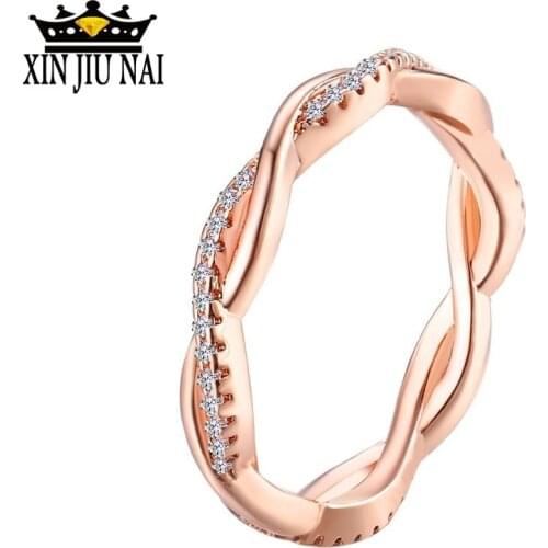 Glamour Gold Twisted Rope Fashion Couple Ring Rose Gold Twisted Classical Cubic Zirconia Woman Wedding Engagement Ring