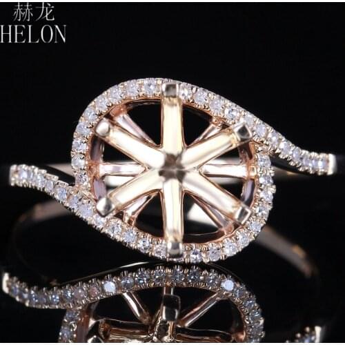 HELON 7-8mm Round Solid 14K Yellow Gold Natural Diamonds Semi Mount Engagement Wedding Ring For Women Birthday Anniversarry Gift