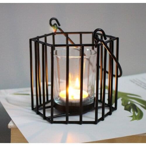 Metal Hollow Round Hexagonal Lantern Candle Holder Candlestick Ornament Decor