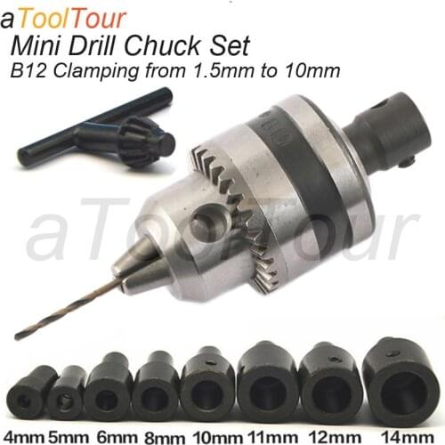 Mini Electric Drill Chuck 1.5-10mm Mount B12 Taper Connector Rod Motor Shaft Chuck For Drill With Adapter Key Wrench Power Tool