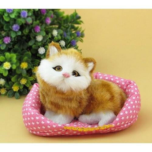 Mini 13cm squatting cat with mat model toy polyethylene&furs Resin handicraft,props decoration gift A1415