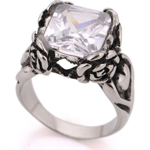 Fashion 316L Stainless Steel Crystal Rings Men Personality Unique Mens Jewelry