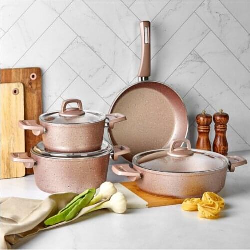 Biogranit Rose Granite 7 Piece Cookware Set Rose Color Kitchen Supplies Handy Non-Stick Frying Pan Cookware New Fast Shipping