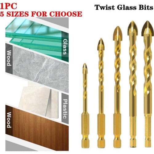1pc 7mm Hex Shank Twist Glass Bits Titanium Ceramic Drilling Drill Set 4 6 8 10 12mm Tile Concrete Cross Tip Hole Bit Tile
