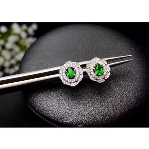 Natural green diopside stud earrings 925 silver natural gemstone earrings Lovely round Sunflower girl party gift fine jewelry