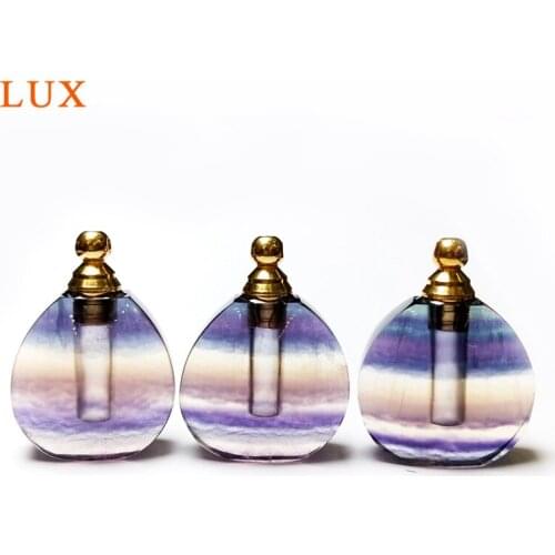 Natural fluorite Perfume Bottle jewelry genuine rainbow gems stone pendant Medicine Bottle,Essential Oils Diffuser for necklace