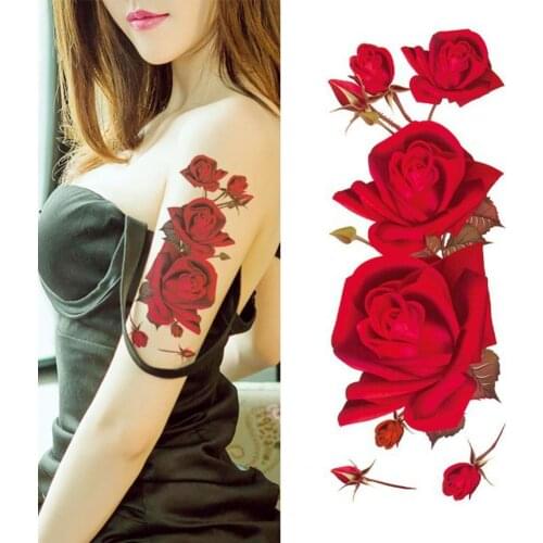 Non-irritating Tattoo Sticker Self-adhesive Waterproof Bright Color Rose Flower Temporary Fake Tattoo Sticker for Adults