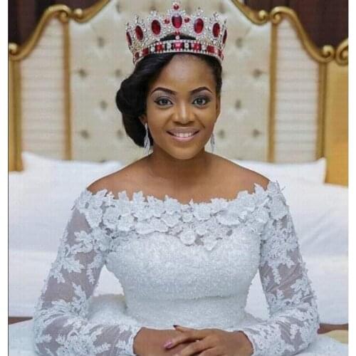 The Latest Luxury Bride Lace Ball Gown Wedding Dress 2021 Long Sleeve African Bridal Gowns Plus Size Robe De Mariee