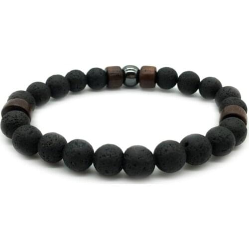 New 8mm Lava Rock Diffuser Natural Stone Yoga Beads Strand Bracelet Bangle Wooden Bead Accessories Black Rock Stone Jewelry Gift