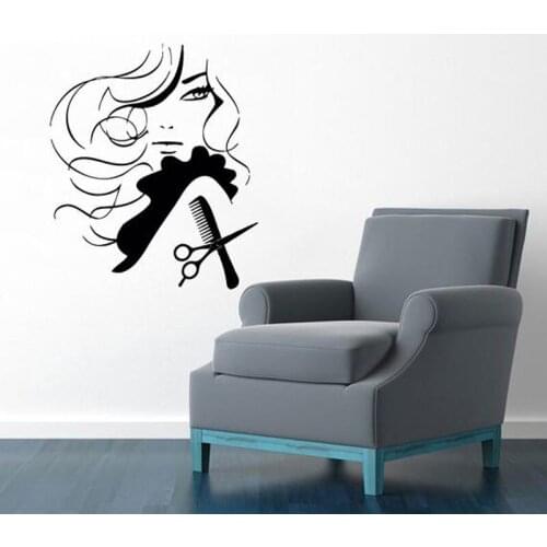 Hair salon barber shop decorative wall stickers fashion girl scissors comb decorative stickers vinyl stickers art mural MF23