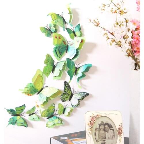 12 Pcs Double-decker DIY 3D Artificial Butterflies Stickers for Home Refrigerator Tile Decor Removable Waterproof Self-Adhesive