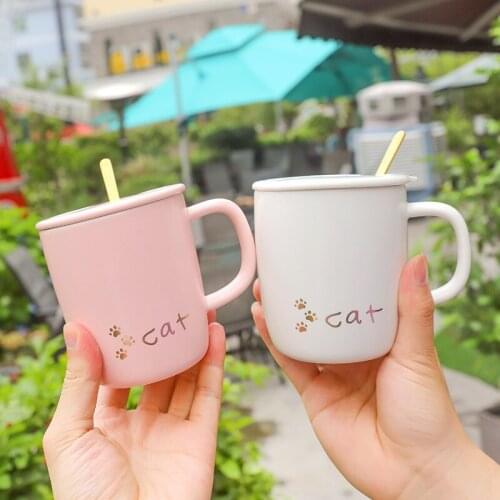 Northern Europe Simple Cute Cats Paw 350ml Ceramics Coffee Mug With Lid Milk Breakfast Mugs Home Office Cup Coffee Tea Cups
