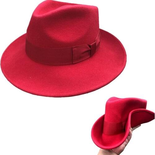 Wool Felt Red Crushable Fedora Hats For Men Women