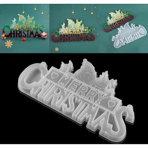 Merry Christmas Crystal Epoxy Resin Mold Santa Word Doorplate Listing Decoration Silicone Molds For DIY Jewelry Making Findings