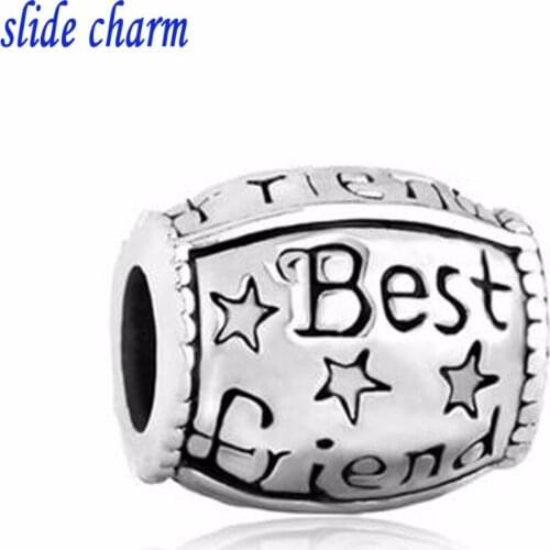 Slide charm Free shipping Valentines Day gift fashion antique carved oval Best friend charm beads fit Pandora bracelet