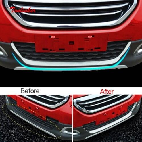 Tonlinker Exterior Car Front bumper Cover Case Sticker for Peugeot 2008 2014-19 Car Styling 1 Pcs Stainless steel Cover stickers