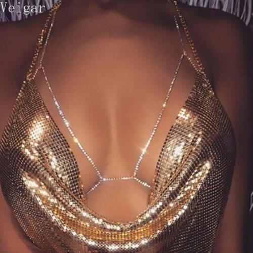 Crystal Body Jewellery Bra Necklace Bikini Necklaces Women Shiny Bralette Chain Beach Bodychain Body Jewelry Collier Ras Du Cou