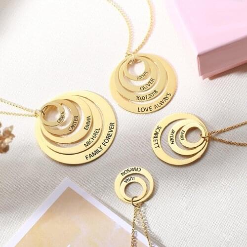 Uonney Dropshipping Custom Engraved Family Stacked Circle Necklace Family Necklace Engraved Mothers Gift