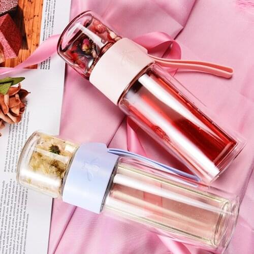 High quality Double Walled Glass Tea Bottle with Tea Infuser flower tea pot Business Tea Glass Water kettle Drinkware Gift