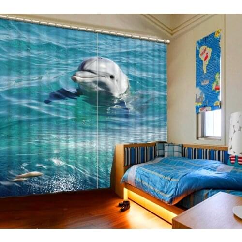 High quality custom 3d curtain fabric Beautiful Photo Fashion Customized 3D Curtains ocean dolphin curtains