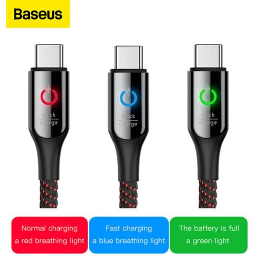 Baseus Type C Cable Smart Power off USB C Cable for Xiaomi 10 9t Quick Charge 3.0 Cable for Redmi Note 9s USB Type C Cable Cord