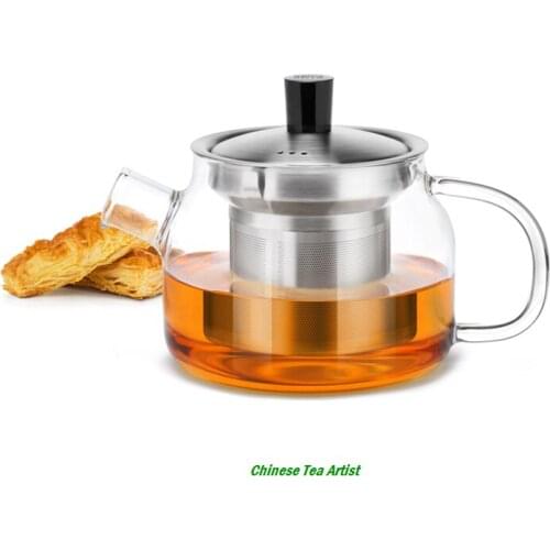 Modern Heat Resistant Glass Teapot with Stainless Steel Infuser&Lid 470ml,Multiple Color Handle Tea pot,Personal Kung Fu Tea