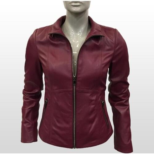 Women Genuine Leather Wine Jacket Real Sheepskin Coat Motorcycle Biker Plus Size Slim Short Casual Coat New Fashion Outerwear