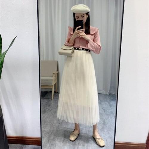 2021 Autumn& Winter New Simple Elastic High Waist Slim Pleated Skirt Korean Casual Loose Women A-line Long Skirt Free Shipping