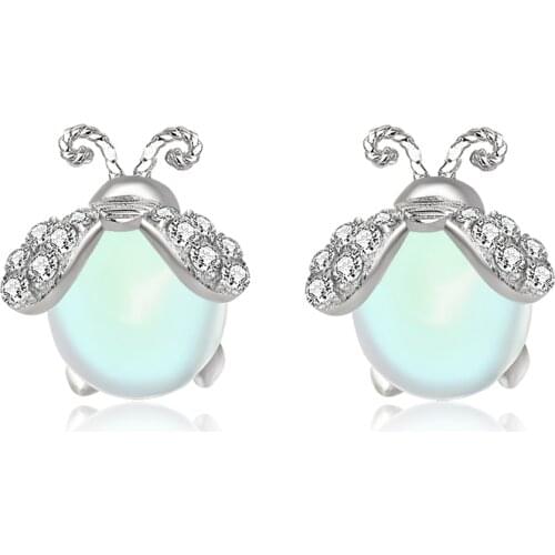 S925 Sterling Ssilver Firefly Earrings Female OL Style Light Stone Insect Earrings