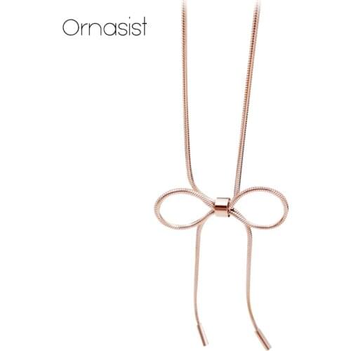 Bowknot Titanium Clavicle Chain Simple Design Delicate Rose Gold Color Lady Short Necklace Birthday Wedding Gift