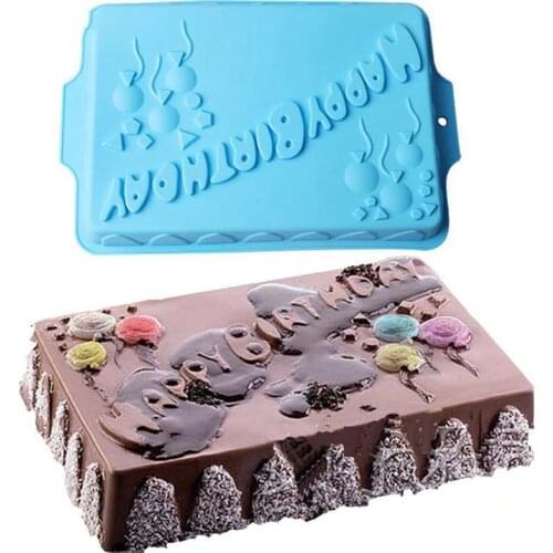 1PC Large Rectangle Silicone Cake Mold Happy Birthday Baking Chocolate Fondant Universal Soft Pan Cookie Pancake Muffin Mold