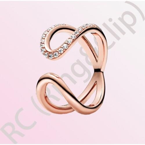 2020 New Arrival 925 Sterling Silver Pink Wrapped Open Infinity Ring Rose gold Rings for Women Engagement Jewelry Anniversary