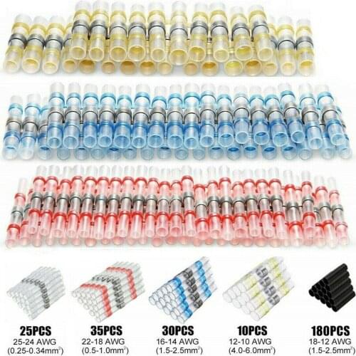 280PCS) 100PCS Heat Shrink Soldering Sleeve Terminals Waterproof Butt Connectors Kits + 180PCS Heat Shrink Fast Connect Tube