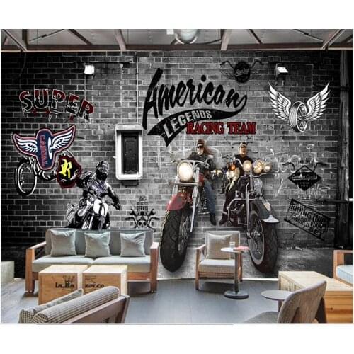 Custom photo 3d wallpaper Hand painted brick wall retro european motorcycle room 3d wall murals wallpaper for home decor