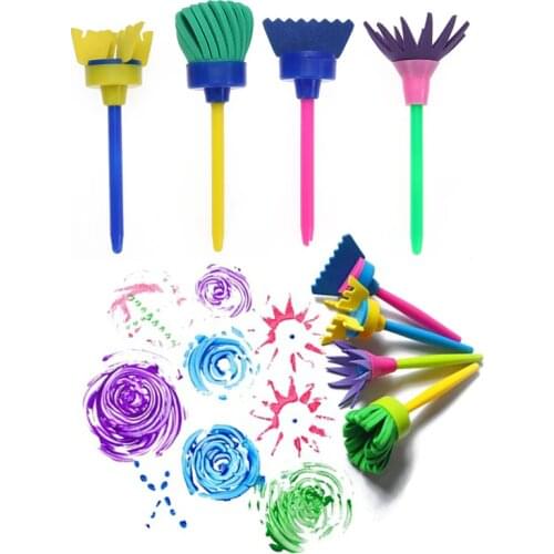 4/6pcs Rotate Spin Paint Drawing Sponge Brushes Kids DIY Flower Sponge Art Graffiti Brushes Painting Tool Education Drawing Toys