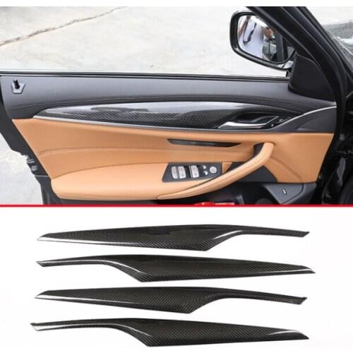 4pcs Real Carbon Fiber Car Interior Door Decoration Panel Cover Trim Accessories For BMW New 5 Series G30 G38 2017 2018