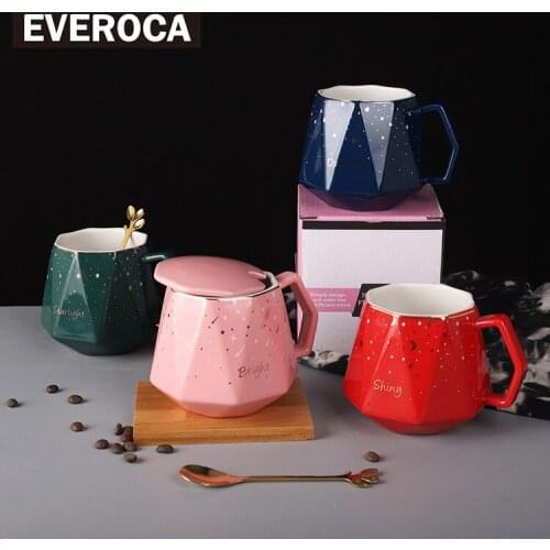 New Nordic Diamond Mug with Lid Spoon Creative Simple Starry Practical Gift Coffee Cup Milk Glass Mug Wine Glass